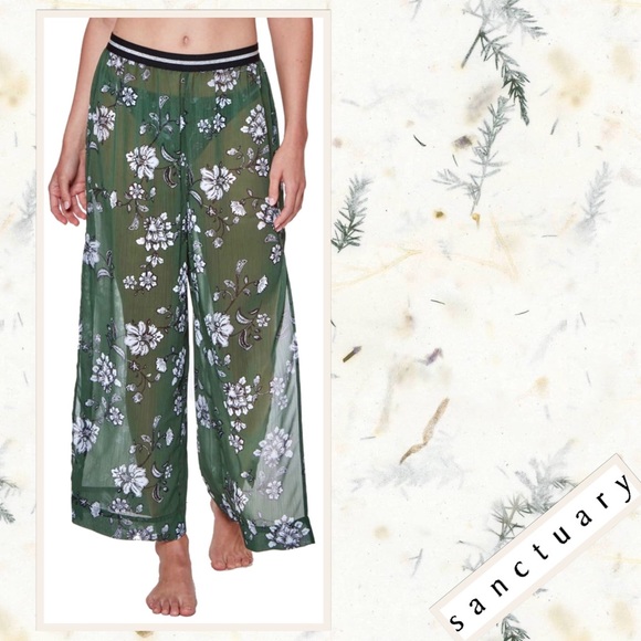 Sanctuary Side Slit Floral Print Coverup Pants in Cactus (Olive Green) - Picture 2 of 5